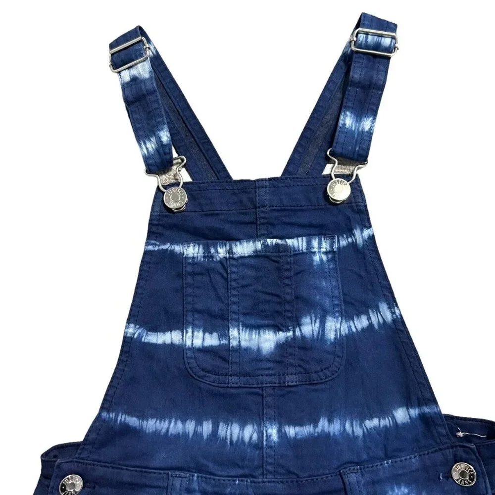 Justice Sz 10 Blue Tie Dye Shortall Overalls